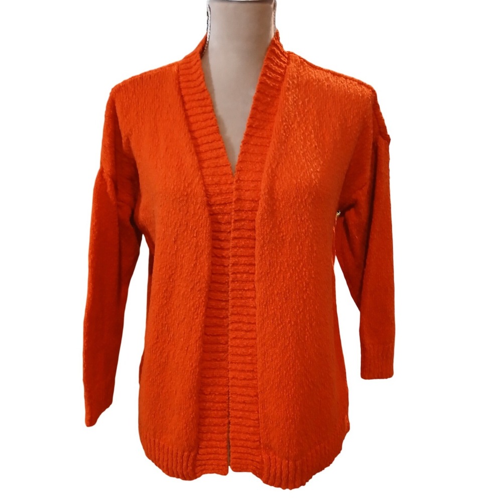 Marled XL Pumpkin Orange Open Front Boucle Knit Cardigan Sweater Womens
